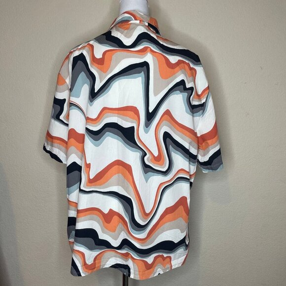ZARA Retro 70s Psychedelic Print Shirt Large Orange Black Camp Collar - Picture 4 of 10